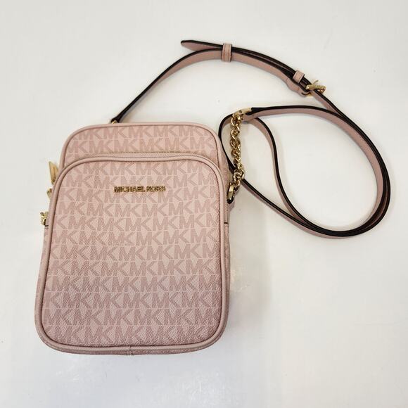 Michael Kors Jet Set Travel North South Chain Crossbody Bag Powder Blush Logo - Picture 1 of 10